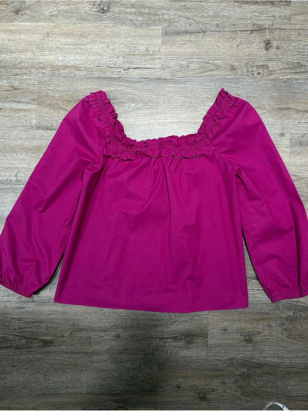 J. Crew Cotton  Ruffled Square-Neck Blouse in Magenta Pink